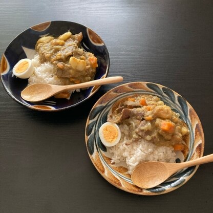 我が家でも王道のカレーライスにできるよう頑張ります⭐︎トッピングは煮卵かチーズがお気に入りです。